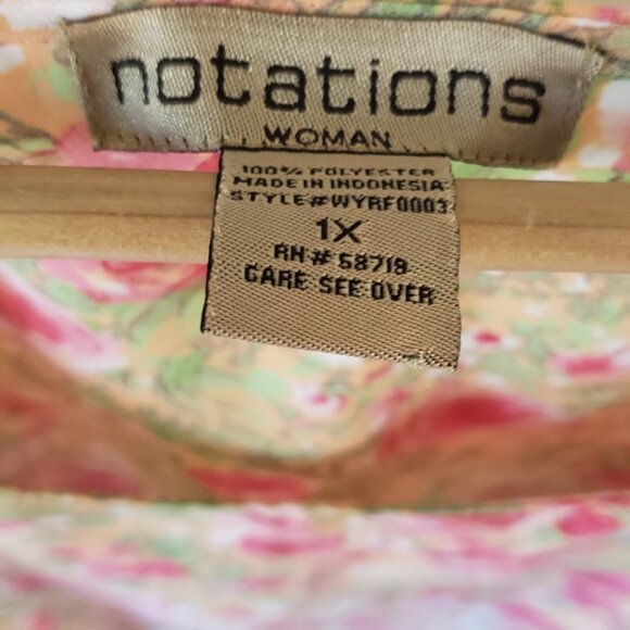 Notations Tank Top Womens 1X Orange Pink Floral Sleeveless Blouse Cottagecore - Picture 3 of 3